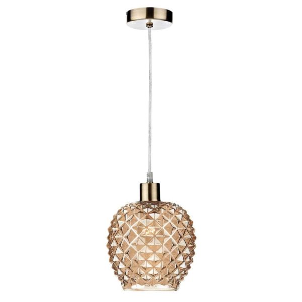 Lampa wisząca Dar Lighting SP67 + MOS6535 Mosaic 1 Light Antique Brass E27 Suspension With Clear Cable