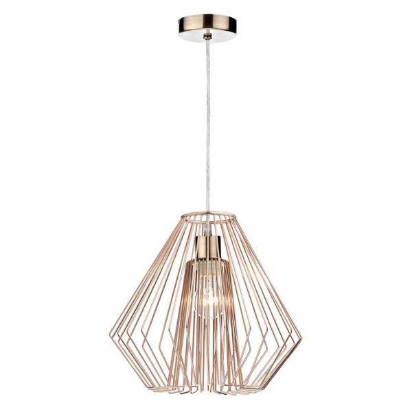 Lampa wisząca Dar Lighting SP67 + NEE6564 Needle 1 Light Antique Brass E27 Suspension With Clear Cable