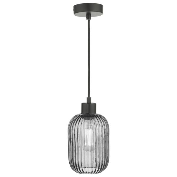 Підвісний світильник Dar Lighting SP69-SAW6510 Sawyer Pendant Matt Black and Smoked Ribbed Glass