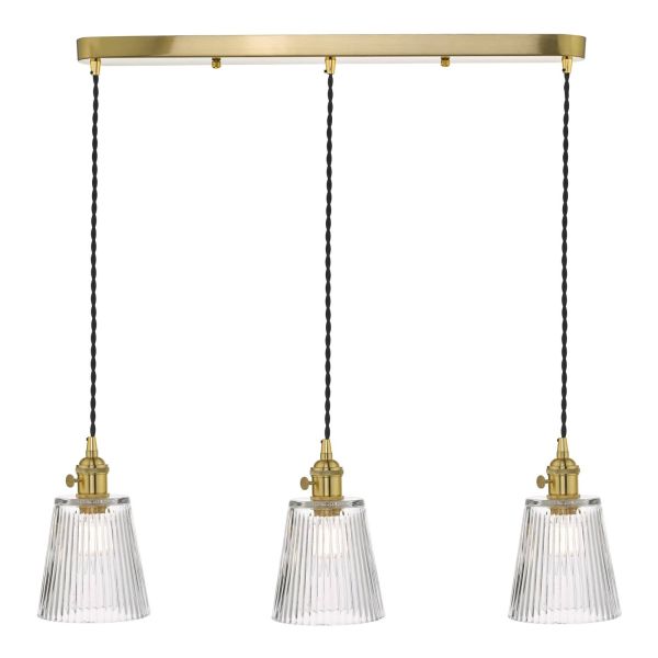 Lampa wisząca Dar Lighting SPB3640 + ACC865 x 3 Accessory 3 Light Bar Suspension Brass With Black Cable