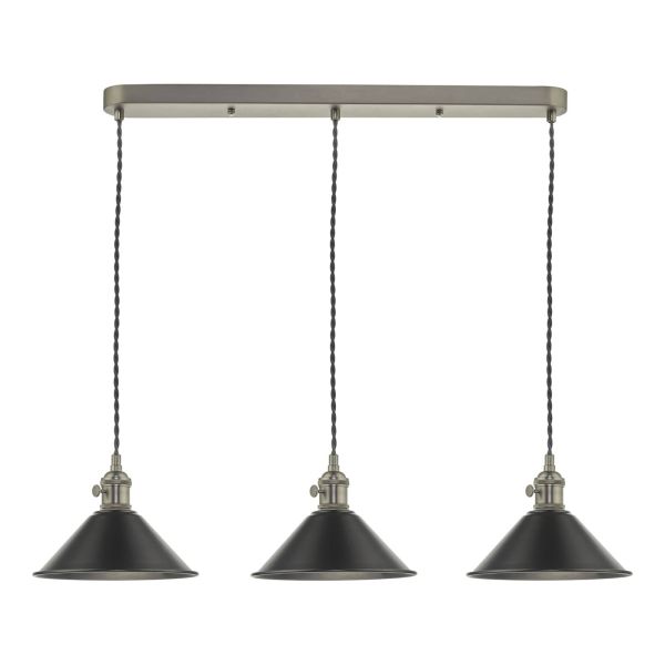 Підвісний світильник Dar Lighting SPB3661 + ACC862 x 3 Accessory 3 Light Bar Suspension Antique Chrome With Grey Cable