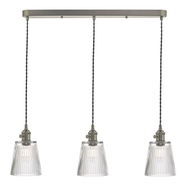 Lampa wisząca Dar Lighting SPB3661 + ACC865 x 3 Accessory 3 Light Bar Suspension Antique Chrome With Grey Cable