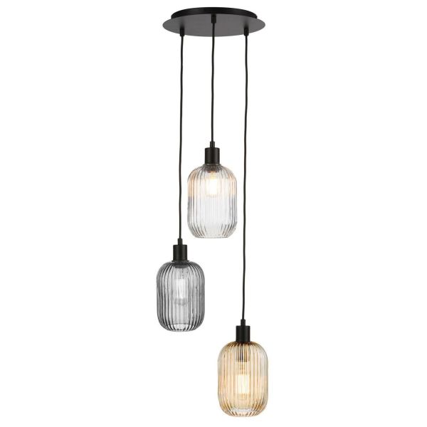 Підвісний світильник Dar Lighting SPC0322-MIX Accessories 3 Light Cluster Pendant Matt Black and Ribbed Glass