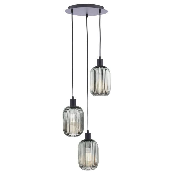 Підвісний світильник Dar Lighting SPC0322-SAW6510 Accessories 3 Light Cluster Pendant Matt Black and Smoked Ribbed Glass