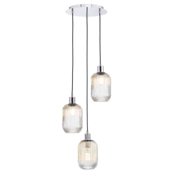 Підвісний світильник Dar Lighting SPC0350-SAW6508 Accessories 3 Light Cluster Pendant Polished Chrome and Ribbed Glass