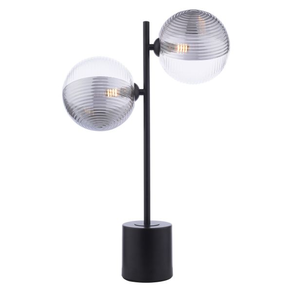 Настільна лампа Dar Lighting SPI4222-19 Spiral 2 Light Table Lamp Matt Black With Smoked/Clear Ribbed Glass