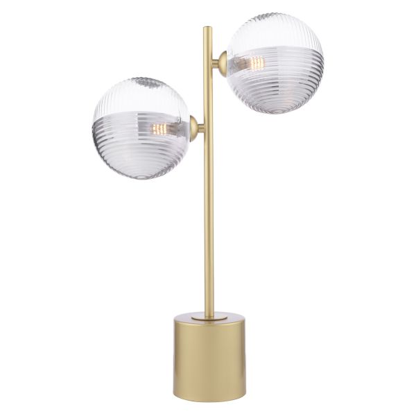 Настільна лампа Dar Lighting SPI4235-19 Spiral 2 Light Table Lamp Matt Gold With Smoked/Clear Ribbed Glass