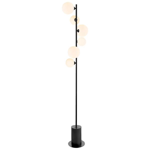 Торшер Dar Lighting SPI4922-02-23 Spiral 6 Light Floor Lamp Matt Black and Opal Glass