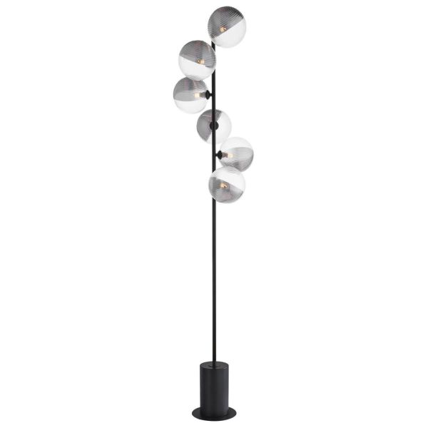 Торшер Dar Lighting SPI4922-19 Spiral 6 Light Floor Lamp Matt Black With Smoked/Clear Ribbed Glass