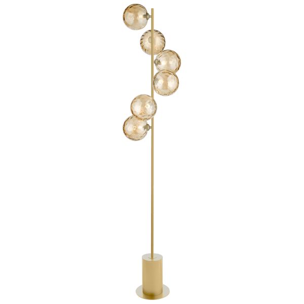 Торшер Dar Lighting SPI4935-11 Spiral 6 Light Floor Lamp Matt Gold With Amber Dimpled Glass