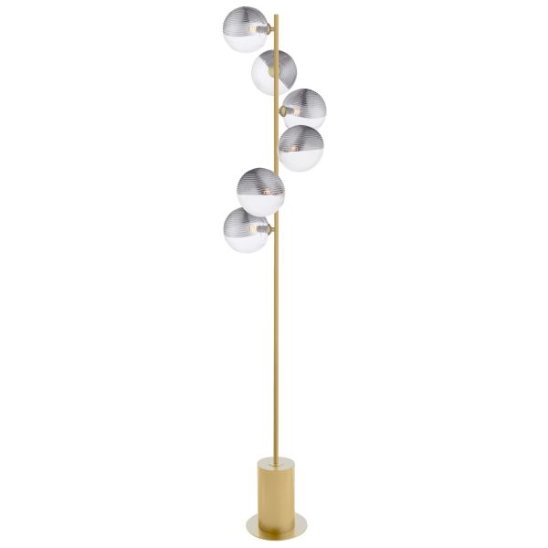 Торшер Dar Lighting SPI4935-19 Spiral 6 Light Floor Lamp Matt Gold With Smoked/Clear Ribbed Glass