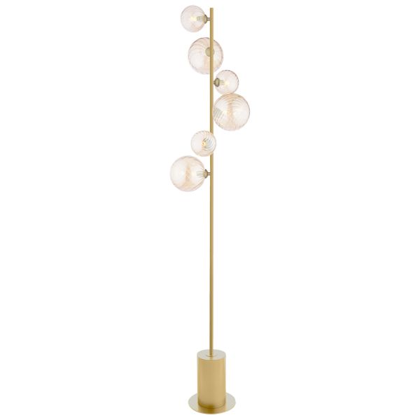 Торшер Dar Lighting SPI4935-MIX Spiral 6 Light Floor Lamp Matt Gold and Amber Glass