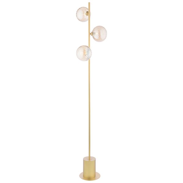 Lampa podłogowa Dar Lighting SPI5535-26 Spiral 3 Light Floor Lamp Matt Gold With Twisted Amber Glass