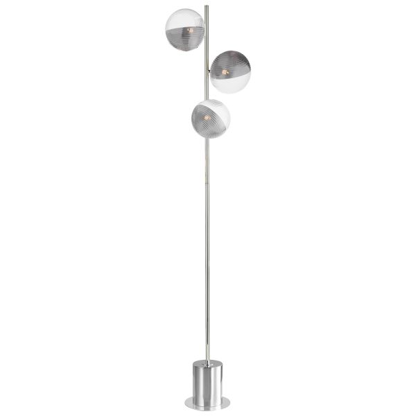 Lampa podłogowa Dar Lighting SPI5550-19 Spiral 3 Light Floor Lamp Polished Chrome With Smoked/Clear Ribbed Glass