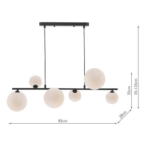 Підвісний світильник Dar Lighting SPI6422-02-23 Spiral 6 Light Bar Pendant Matt Black and Opal Glass