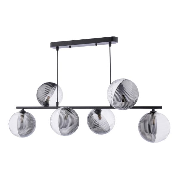 Підвісний світильник Dar Lighting SPI6422-19 Spiral 6 Light Bar Pendant Matt Black With Smoked/Clear Ribbed Glass