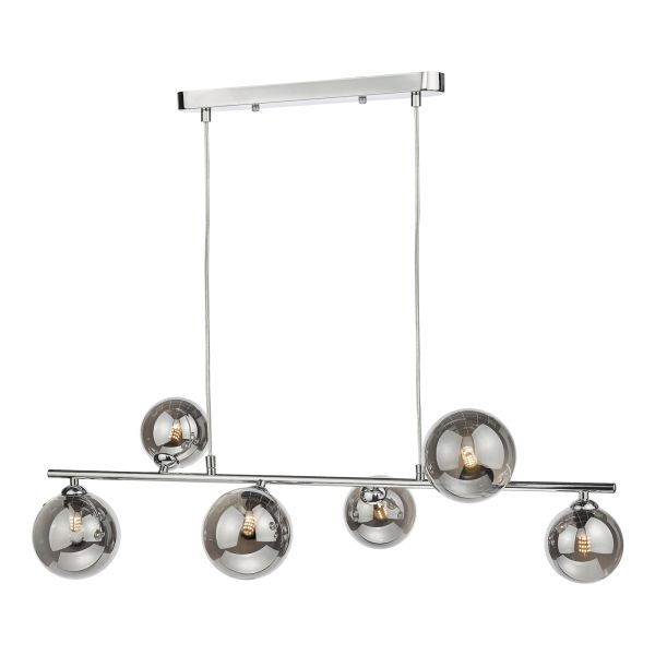 Підвісний світильник Dar Lighting SPI6450-01-24 Spiral 6 Light Bar Pendant Polished Chrome and Smoked Glass