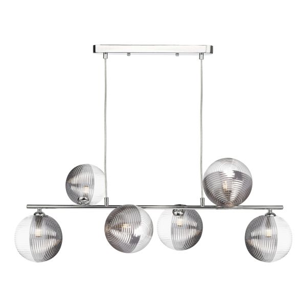 Підвісний світильник Dar Lighting SPI6450-19 Spiral 6 Light Bar Pendant Polished Chrome With Smoked/Clear Ribbed Glass