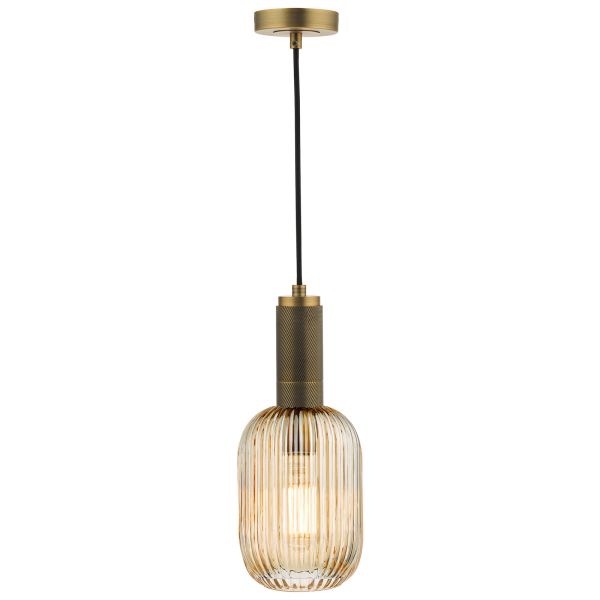 Підвісний світильник Dar Lighting SPK0140-SAW6506 Sawyer Pendant Natural Brass and Champagne Ribbed Glass