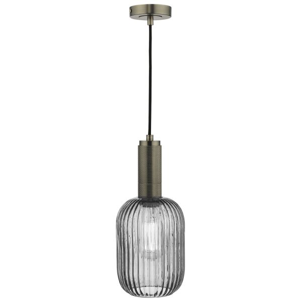 Підвісний світильник Dar Lighting SPK0167-SAW6510 Sawyer Pendant Antique Chrome and Smoked Ribbed Glass