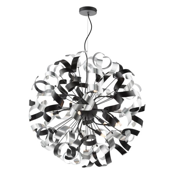 Люстра Dar Lighting SWA1222-01 Swash 12 Light Pendant Black With Black & Aluminium Ribbons