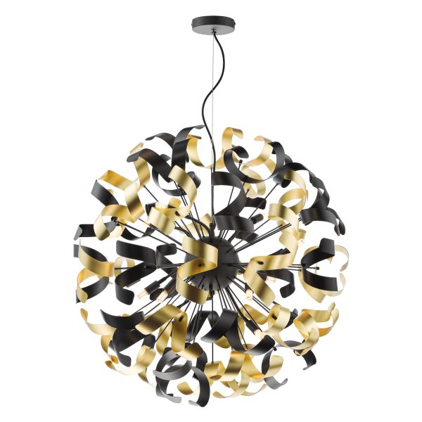 Люстра Dar Lighting SWA1222-02 Swash 12 Light Pendant Black With Black & Gold Ribbons