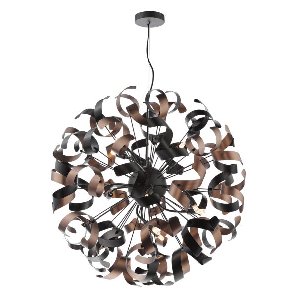 Люстра Dar Lighting SWA1222-07 Swash 12 Light Pendant Black With Copper Ribbons