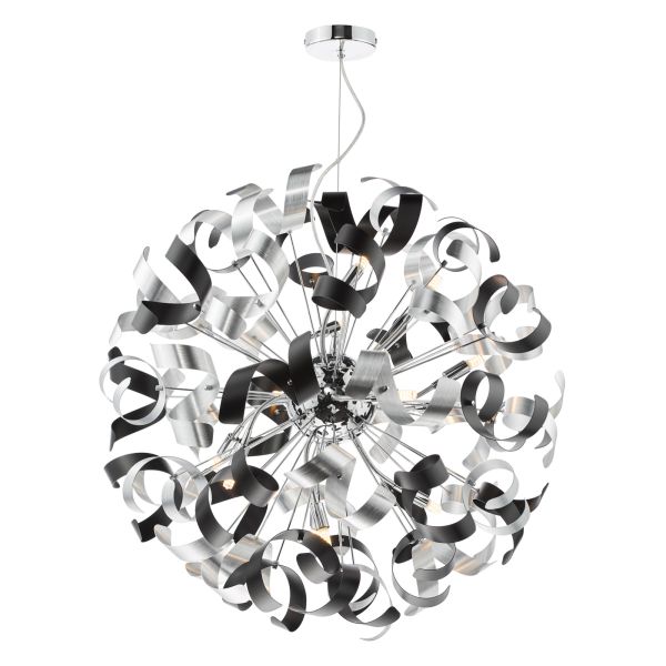 Люстра Dar Lighting SWA1250-01 Swash 12 Light Pendant Polished Chrome With Black & Aluminium Ribbons