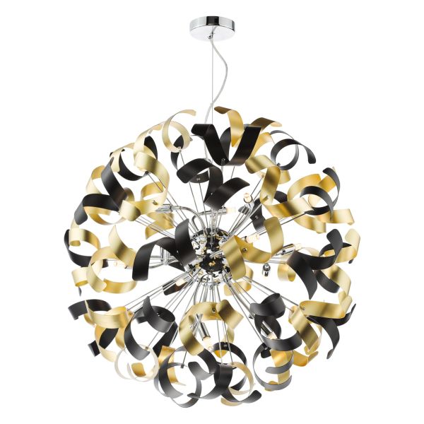 Люстра Dar Lighting SWA1250-02 Swash 12 Light Pendant Polished Chrome With Black & Gold Ribbons