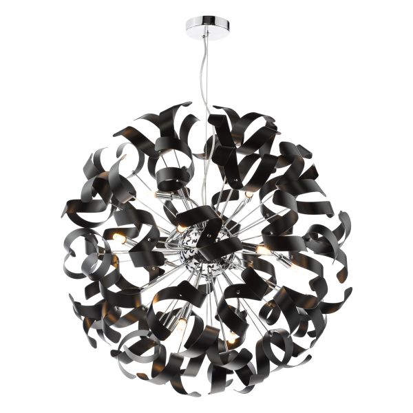 Люстра Dar Lighting SWA1250-03 Swash 12 Light Pendant Polished Chrome With Black Ribbons