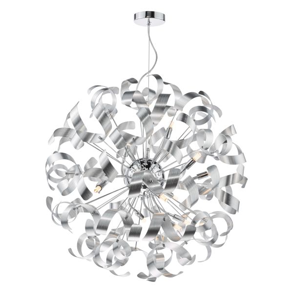 Люстра Dar Lighting SWA1250-04 Swash 12 Light Pendant Polished Chrome With Aluminium Ribbons
