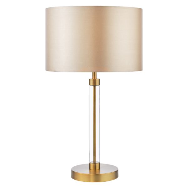Lampa stołowa Dar Lighting SYL4275-LYR1229 Sylvester Table Lamp Antique Brass and Glass With Shade