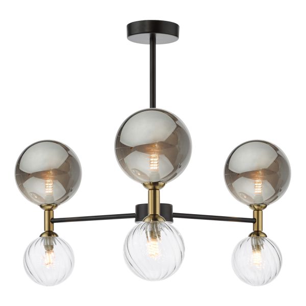 Люстра Dar Lighting TAK0654-03-24 Takara 6 Light Semi-Flush Matt Black and Twisted Glass