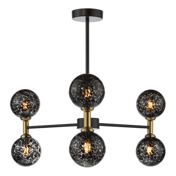 Люстра Dar Lighting TAK0654-21 Takara 6 Light Semi-Flush Matt Black and Bronze With Black Confetti Glass