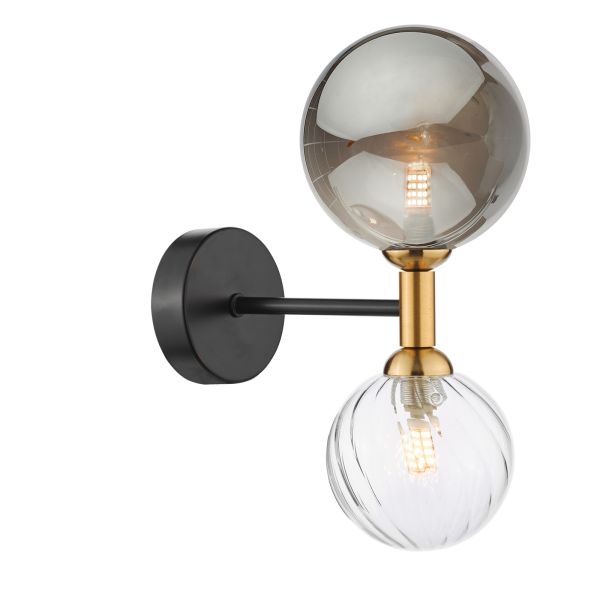 Бра Dar Lighting TAK0954-03-24 Takara 2 Light Wall Light Black and Twisted & Large Smoked Glass