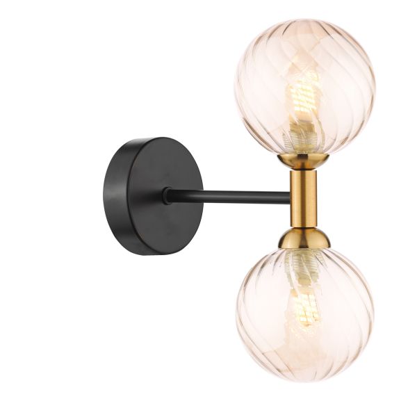 Бра Dar Lighting TAK0954-25 Takara 2 Light Wall Light Matt Black and Bronze With Twisted Amber Glass
