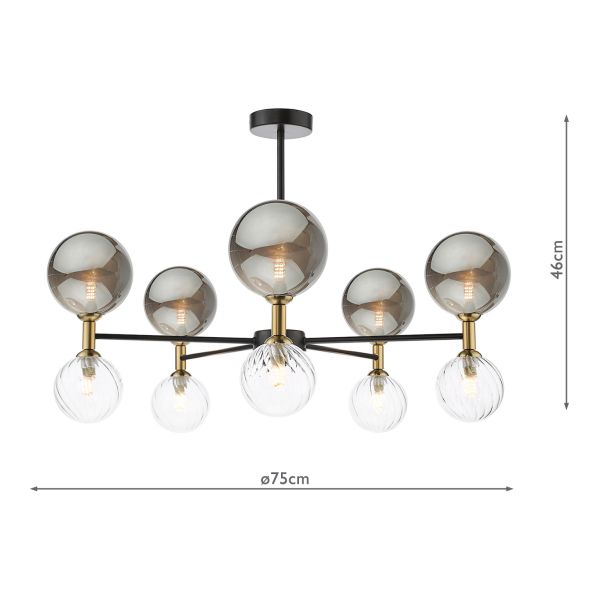 Люстра Dar Lighting TAK2354-03-24 Takara 10 Light Semi-Flush Black With Twisted & Smoked Glass