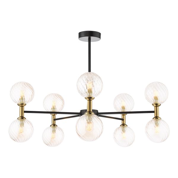 Люстра Dar Lighting TAK2354-25 Takara 10 Light Semi-Flush Matt Black and Bronze With Twisted Amber Glass