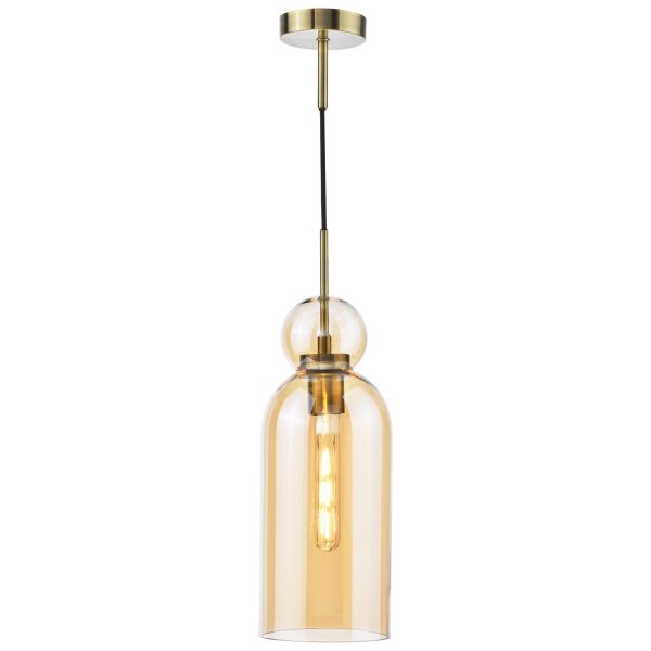 Lampa wisząca Dar Lighting TAO0106 Tao Pendant Brushed Bronze and Amber Glass