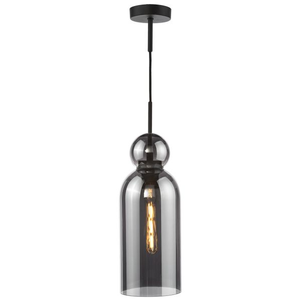 Lampa wisząca Dar Lighting TAO0110 Tao Pendant Matt Black and Smoked Glass
