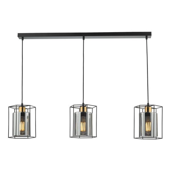 Lampa wisząca Dar Lighting TAT0322 Tatum 3 Light Bar Pendant Matt Black and Smoked Glass