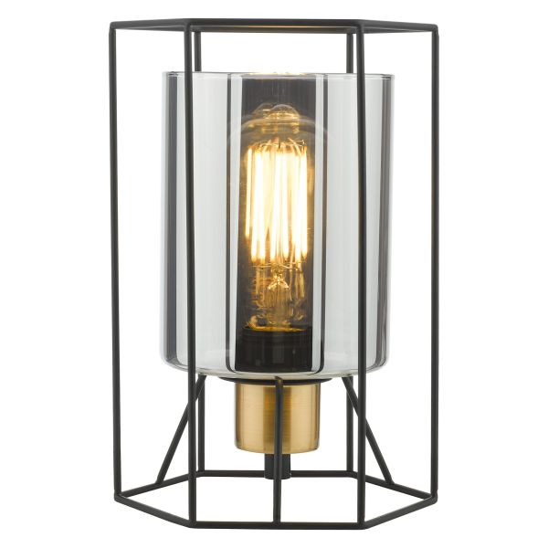 Lampa stołowa Dar Lighting TAT4222 Tatum Table Lamp Matt Black and Smoked Glass