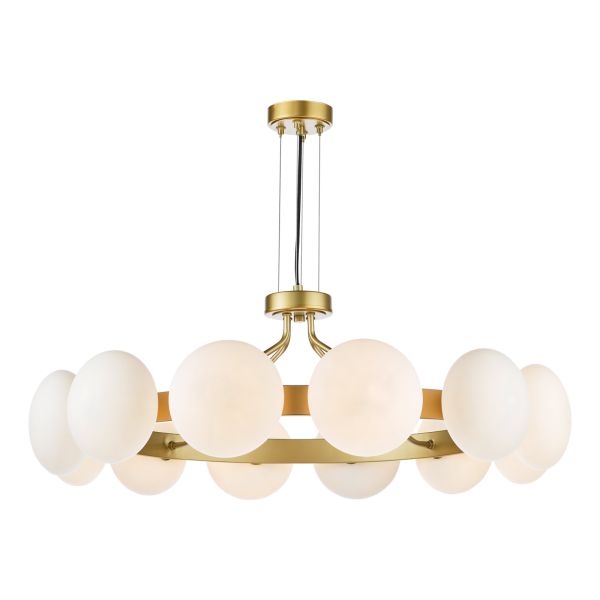 Żyrandol Dar Lighting TAU1235 Tauri 12 Light Pendant Matt Gold and Opal Glass