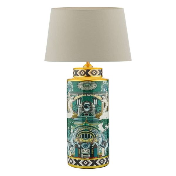 Lampa stołowa Dar Lighting TEI4255 + CEZ1429 Cezanne Teisha Table Green-Gold Animal Motif