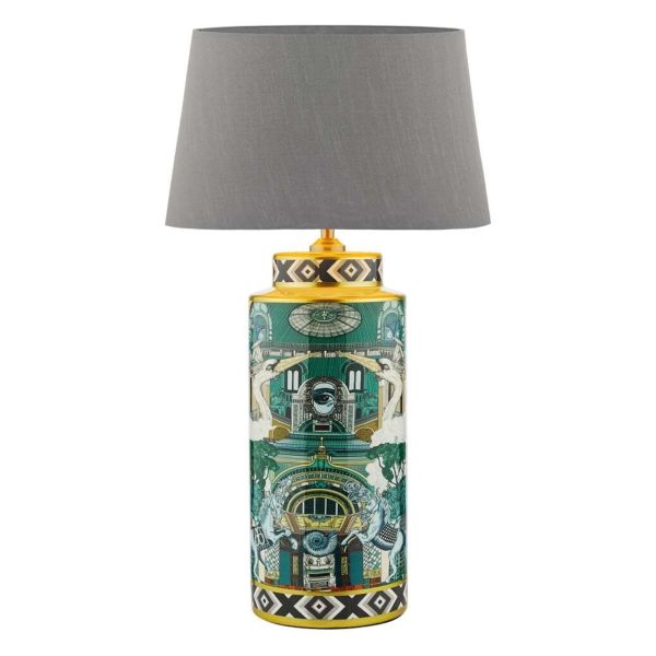 Lampa stołowa Dar Lighting TEI4255 + CEZ1439 Cezanne Teisha Table Green-Gold Animal Motif