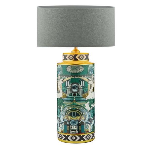 Lampa stołowa Dar Lighting TEI4255 + PYR1439 Pyramid Teisha Table Green-Gold Animal Motif