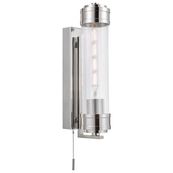 Oświetlenie lustra Dar Lighting TOM0738 Tommaso Bathroom Wall Light Polished Nickel and Ribbed Glass IP44