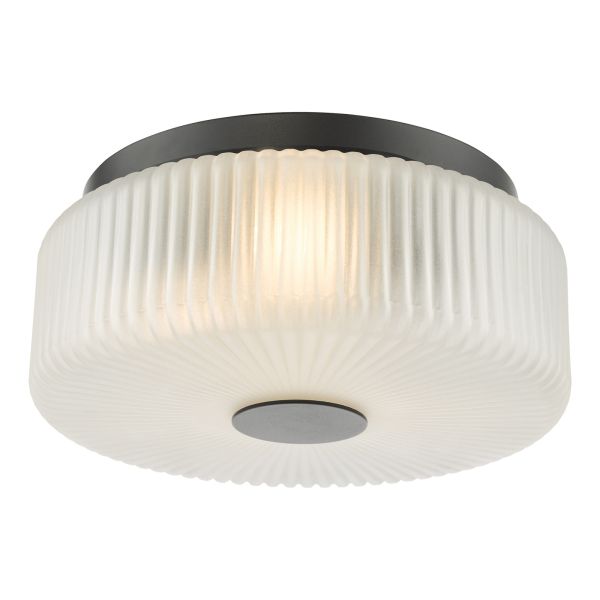 Żyrandol Dar Lighting TWY5222 Twyman 3 Light Flush Satin Black and White Ribbed Glass IP44