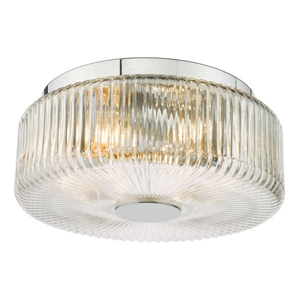 Żyrandol Dar Lighting TWY5250 Twyman 3 Light Flush Polished Chrome and Ribbed Glass IP44