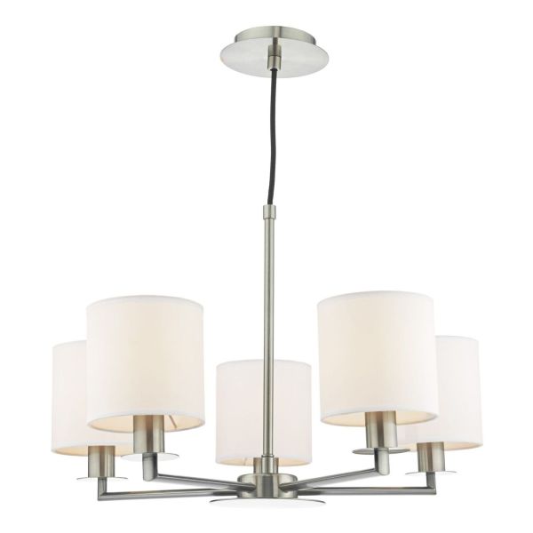 Żyrandol Dar Lighting TYL0538-LYR2615 Tyler 5 Light Armed Pendant Satin Nickel With Shade